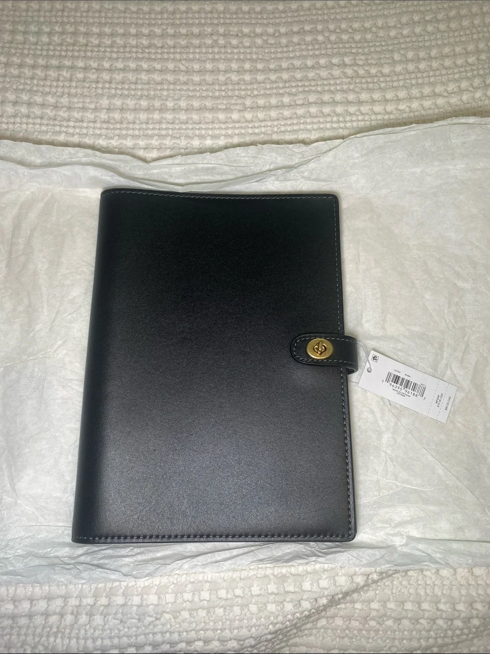 NWT Coach Black Glove Tanned Leather Notebook with Brass Turnlock🖤✨